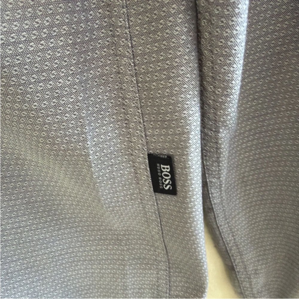 Hugo Boss Men's Med Slim Fit Gray Diamond Pattern Button Down Dress Shirt - Picture 4 of 8